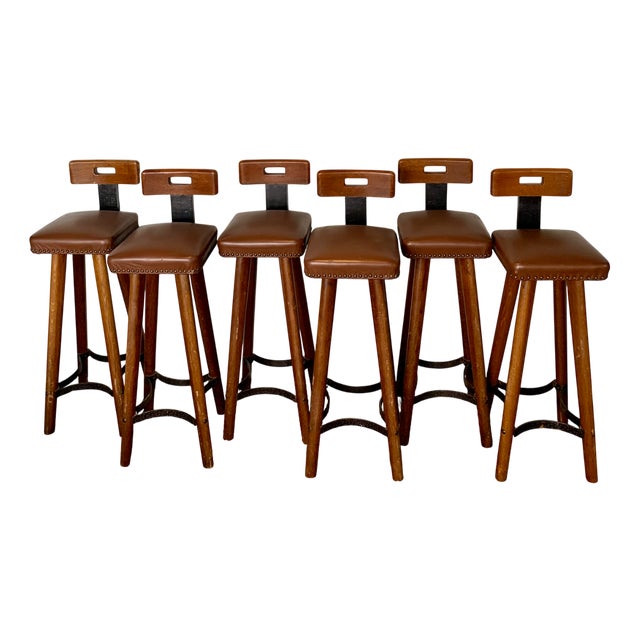 Vintage Brutalist Bar Stools, Set of 6 For Sale