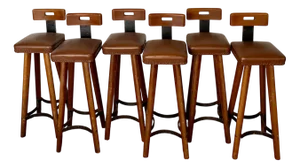 Vintage Brutalist Bar Stools, Set of 6