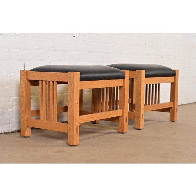 L. & J.G. Stickley, Inc. Stickley Mission Oak Arts & Crafts Stools or Ottomans, Pair For Sale - Image 4 of 10