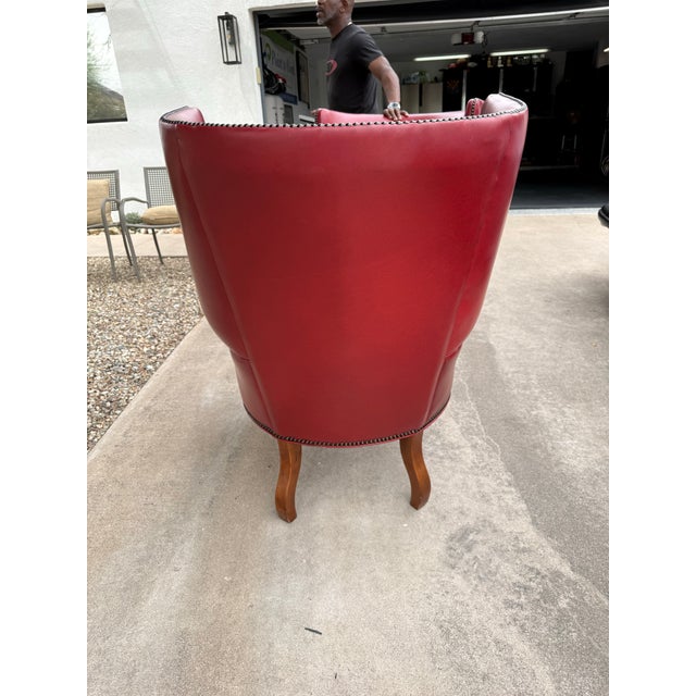 Animal Skin Red Leather Vintage Club Chairs For Sale - Image 7 of 9