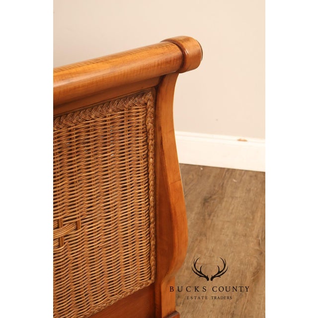 Lexington Cherry And Wicker Queen Sleigh Bed For Sale - Image 4 of 18