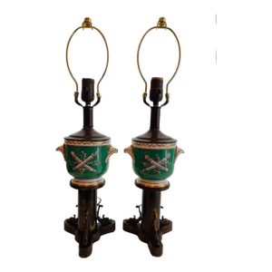 1920s Art Nouveau Porcelain Jardinieres Table Lamps Decorated Bronze Dolphins