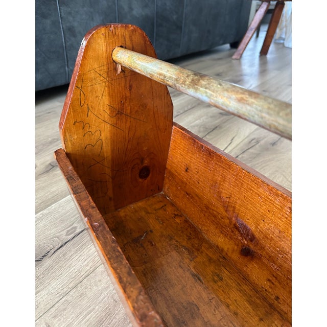 Wood Antique Wood Carpenters Tool Box Caddy For Sale - Image 7 of 9