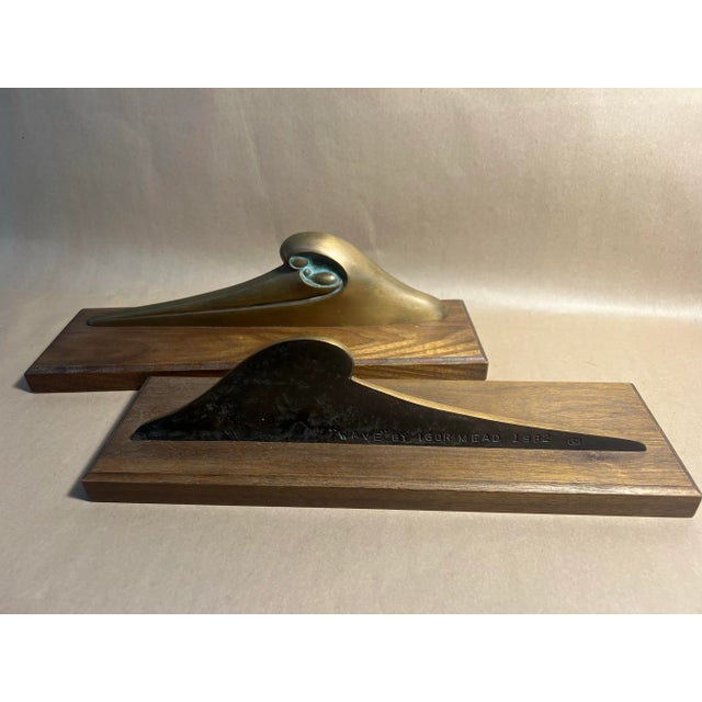 Pair of Open Edition Mantle Bronzes by Igor Medvedev-Mead Titled “Wave” 1982 For Sale - Image 4 of 10