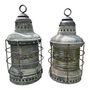 Vintage Pair Perko Galvanized Steel Uss Missouri Battleship Anchor Lights – Clear Lens – Circa 1940
