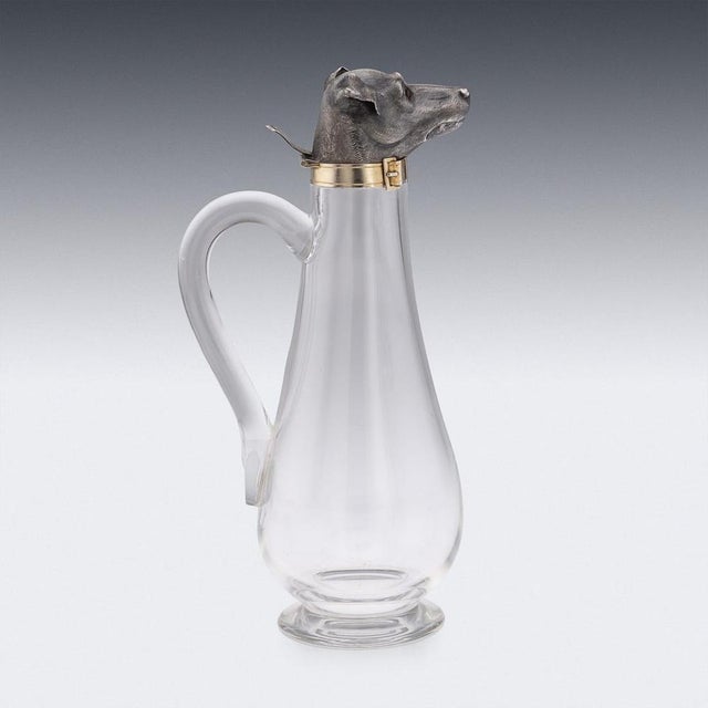 Late 19th Century Antique 19th Century Victorian Silver & Clear Glass Novelty Dog Claret Jug, 1884 For Sale - Image 5 of 17