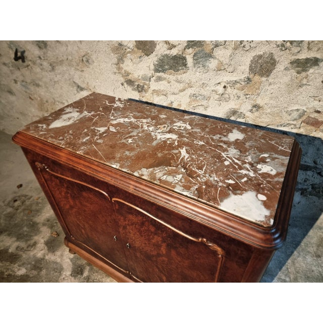 Art Deco French Walnut and Mahogany Sideboard with Marble Top, 1920s For Sale - Image 15 of 18