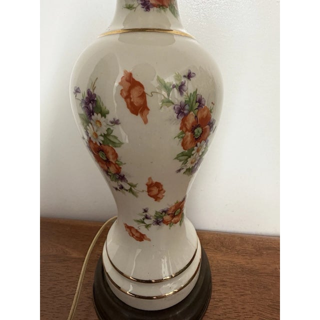Vintage Mid Century Floral Porcelain Table Lamp Brass Base 1950s 1960s MCM For Sale - Image 15 of 18