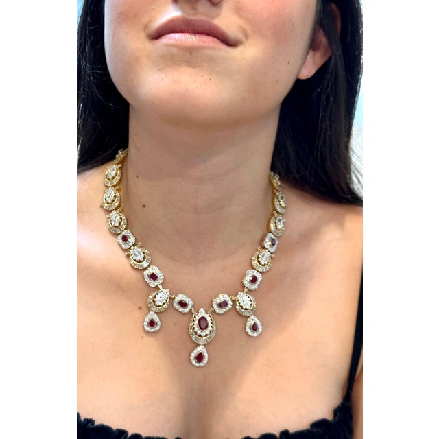 GIA Natural 8Ct Ruby & 38 Ct Diamond Necklace 18 Kt Yellow Gold 111 Grams , 18 " For Sale - Image 12 of 18