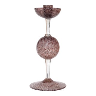 Vintage Murano Archimede Seguso 1952 Purple White Merletto Ribbons Italian Art Glass Candlestick For Sale