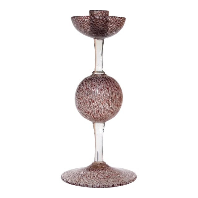 Vintage Murano Archimede Seguso 1952 Purple White Merletto Ribbons Italian Art Glass Candlestick For Sale