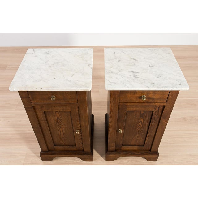 Art Nouveau German Ash Bedside Cabinets with Marble Tops, 1910, Set of 2 For Sale - Image 9 of 17