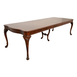 Berkey & Gay Antique Chippendale Burled Walnut Monumental Extension Dining Table With Seven Leaves, Newly Refinished For Sale