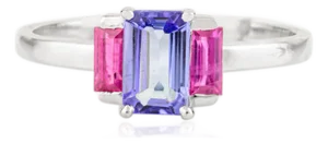 Timeless Baguette Cut Ruby & Tanzanite 14k Gold Gemstone Ring Size 7