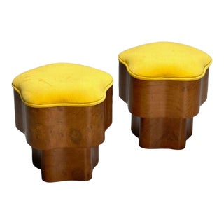 Art Deco Style, Contemporary, Star Footstools, Burlwood, Velvet, 2024 For Sale