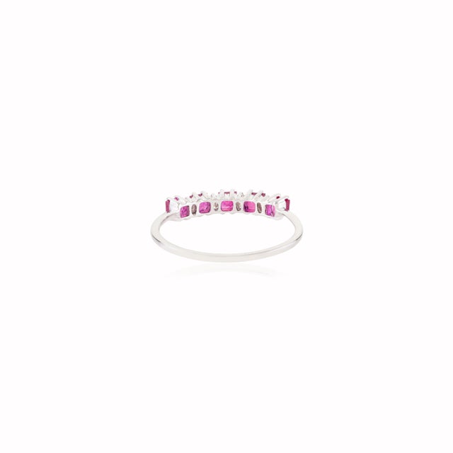 Metal Square Cut Natural Ruby & Diamond Geometric Stacking Ring Size 7 in 14k Gold For Sale - Image 7 of 13