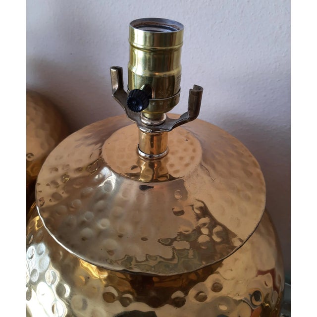 Vintage Pair of Hammered Brass Table Lamps For Sale - Image 10 of 12