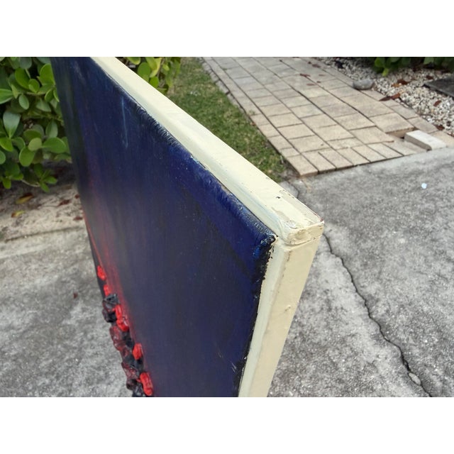 Blue 1972 “Martha’s Raisins” Abstract Expressionist Mixed Media Artwork on Canvas For Sale - Image 8 of 12