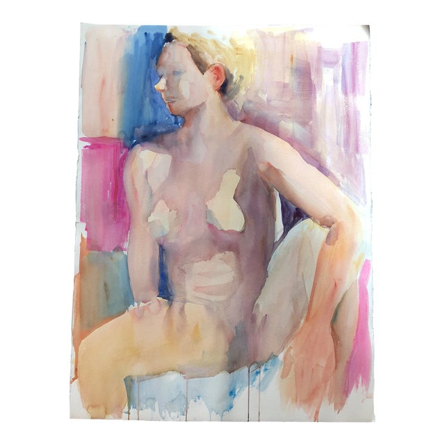 Original Female Nude Vintage Watercolor Study Lg For Sale