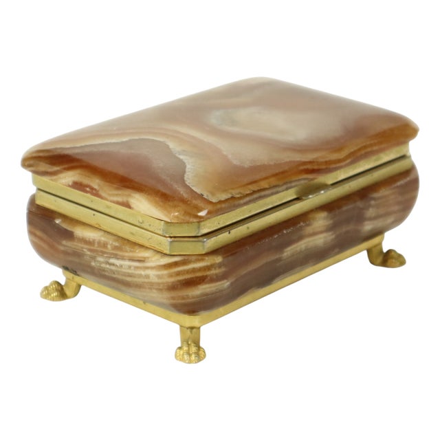 Vintage Italian Jewelry Box in Alabaster with Gold Lions Paws, 1960s For Sale