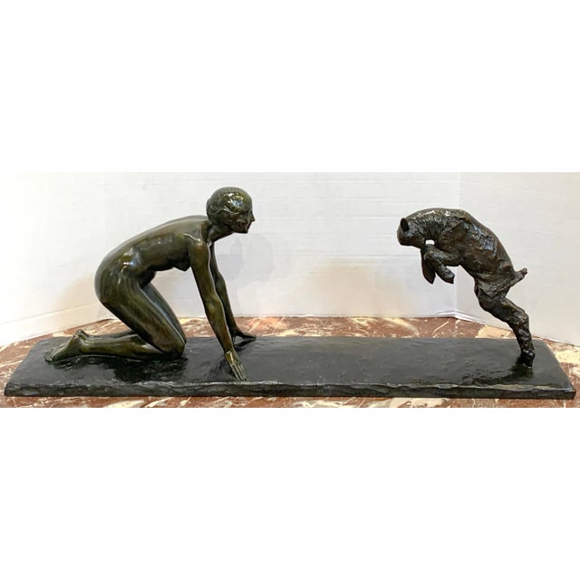 Early 20th Century Girl and Jumping Goat' by Paul Silvestre, Susse Freres Foundry, France, C 1925 For Sale - Image 5 of 12