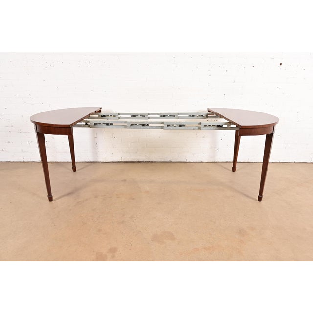 1980s Kindel Furniture Federal Banded Mahogany Extension Dining Table, Newly Refinished For Sale - Image 5 of 14