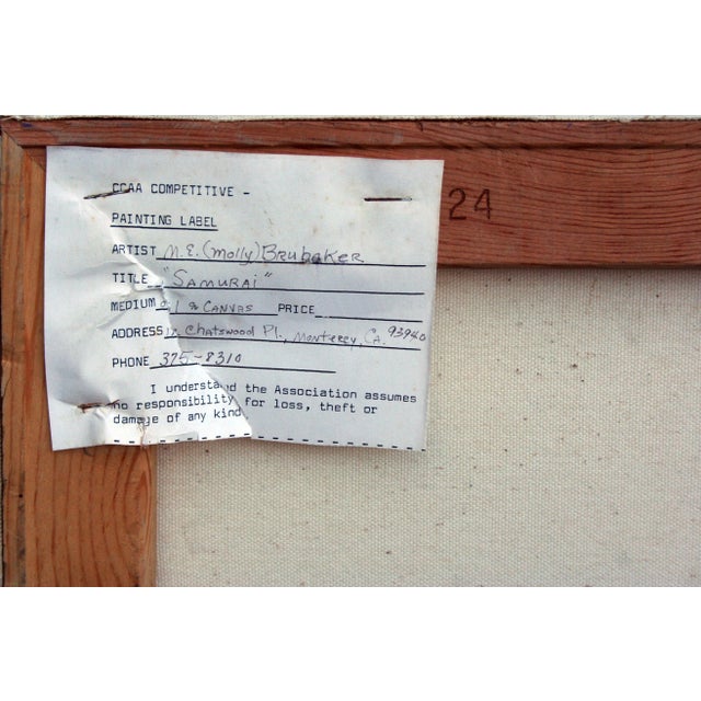 Textile Vintage Mid Century Modern Figurative -- Seated Samurai Original Oil on Canvas by Molly E. Brubaker For Sale - Image 7 of 7