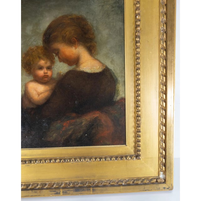 19th Century American Oil Painting of a Mother and Child Signed For Sale - Image 4 of 12