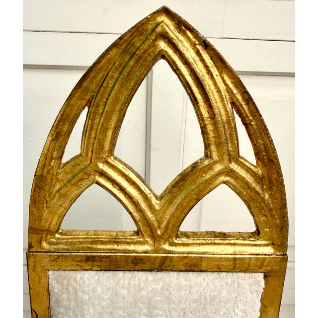 Set of 6 Hollywood Regency Gothic Revival Gilt Dining Chairs With Bouclé Upholstery For Sale - Image 4 of 18