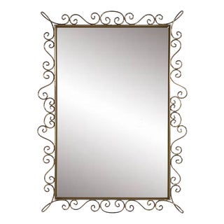 Rectangular Mirror with Brass Frame, 1950s For Sale