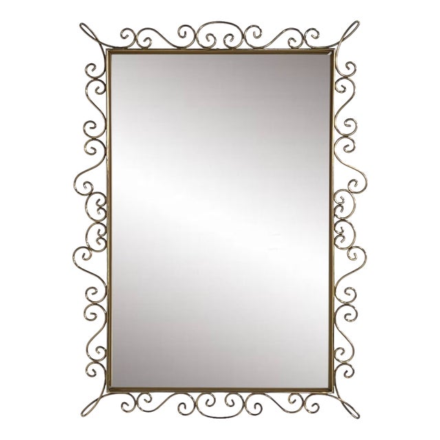 Rectangular Mirror with Brass Frame, 1950s For Sale