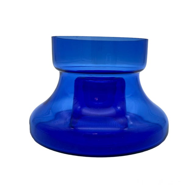 Mid-Century Modern Mid 20th Century Handcrafted Cobalt Blue Glass Candle Holder Set of 2 For Sale - Image 3 of 6