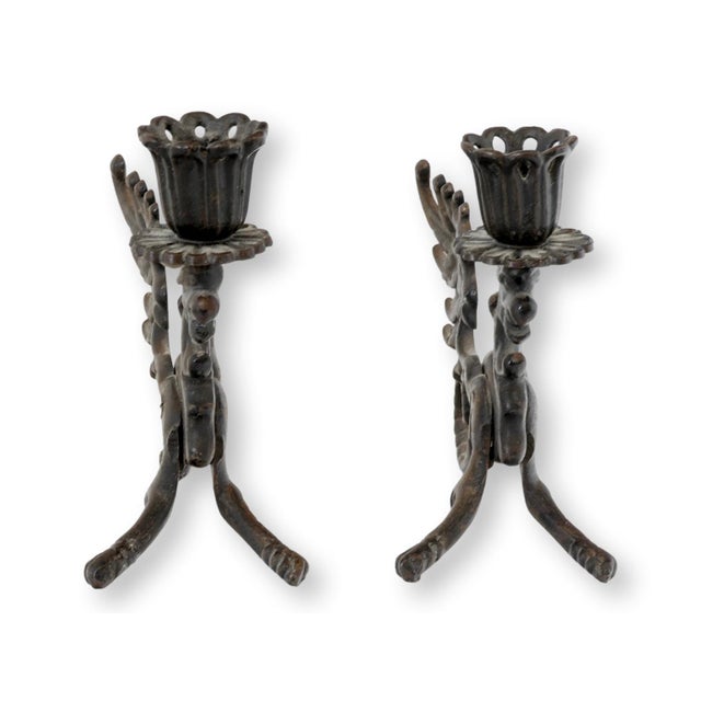 Pair of Midcentury Cast Iron Dragon Candleholders For Sale - Image 4 of 8