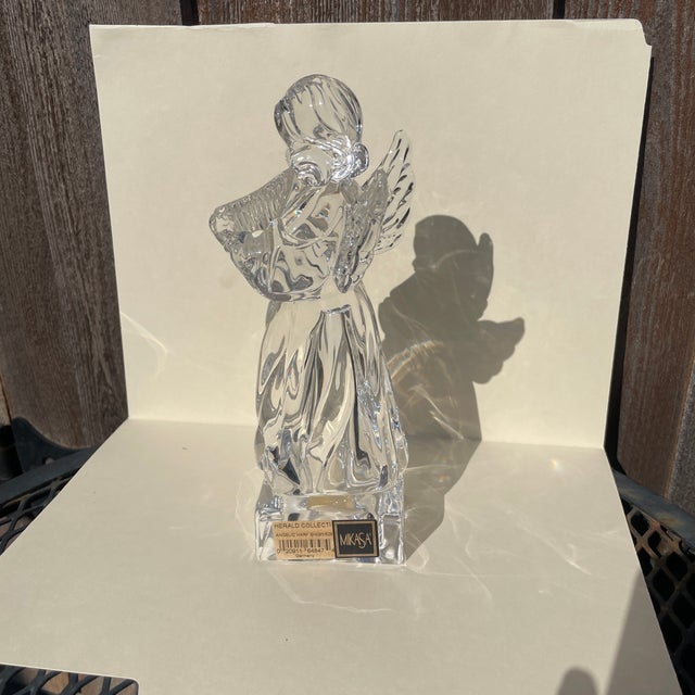 Mikasa Mikasa 8" Crystal Cherub Angel Playing Harp Christmas Decor Herald Collection For Sale - Image 4 of 5