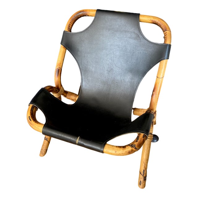 Bamboo and Leather Slung Armchair, 1960s For Sale