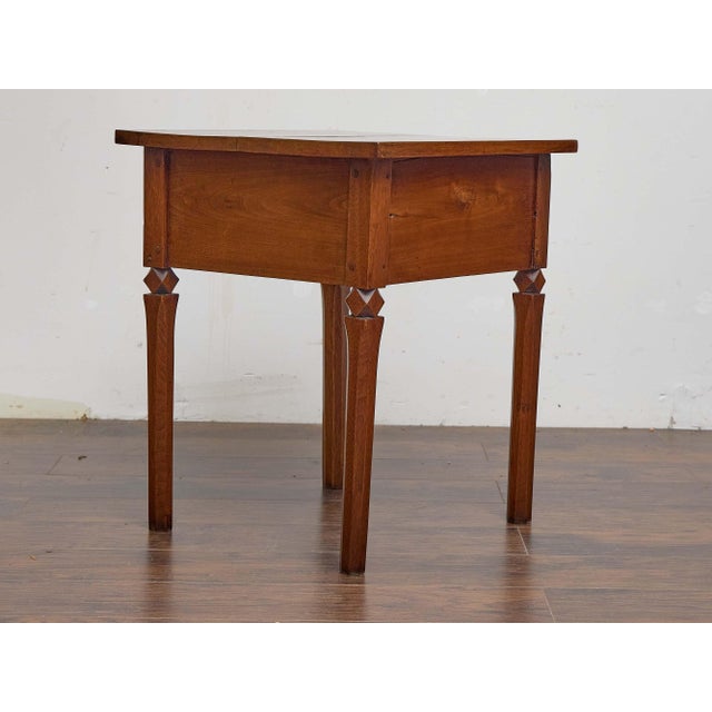 French 19th Century French Walnut Side Table With Drawer and Carved Diamond Accents For Sale - Image 3 of 9