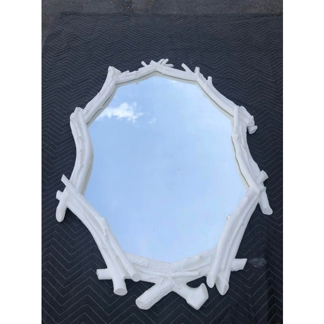 Hollywood Regency 1960s Sirmos White Faux Bamboo Mirror For Sale - Image 3 of 5