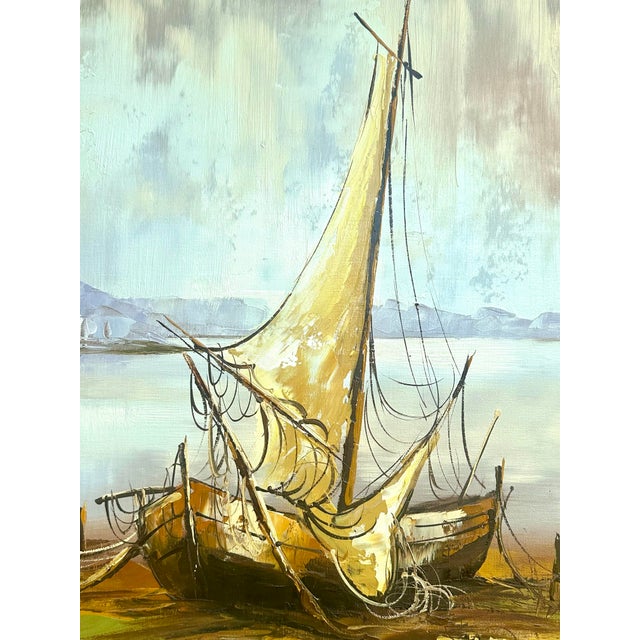 Large Nautical "Ships in Harbor" Oil Painting by M. Runci For Sale In Denver - Image 6 of 12