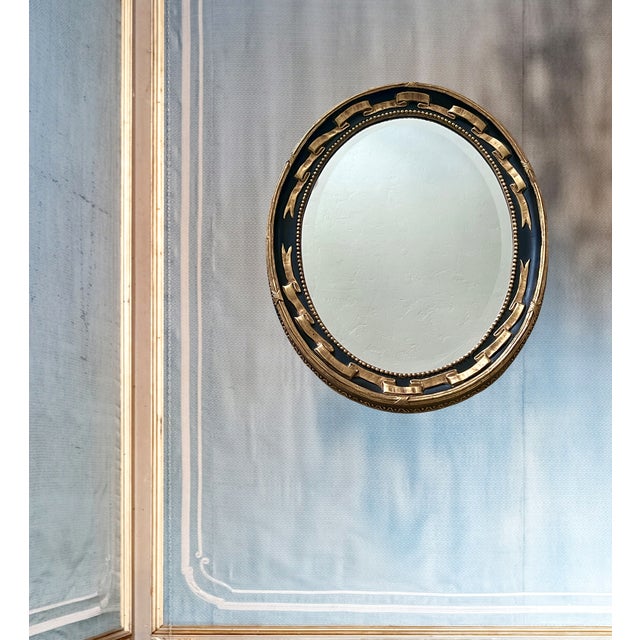 Friedman Brothers Traditional Gold & Black Regency Ebonised Oval Wall Mirror, Decorative Arts Inc For Sale - Image 11 of 12