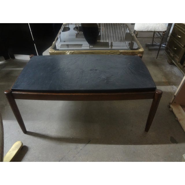 1960s French Brutalist Walnut Coffee Table With Slate Top For Sale - Image 10 of 12