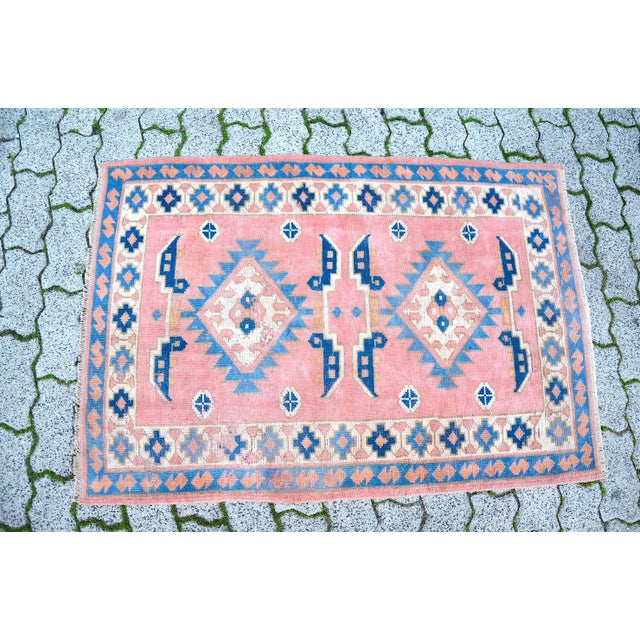 Vintage Pastel Muted Pink Rug For Sale - Image 6 of 11