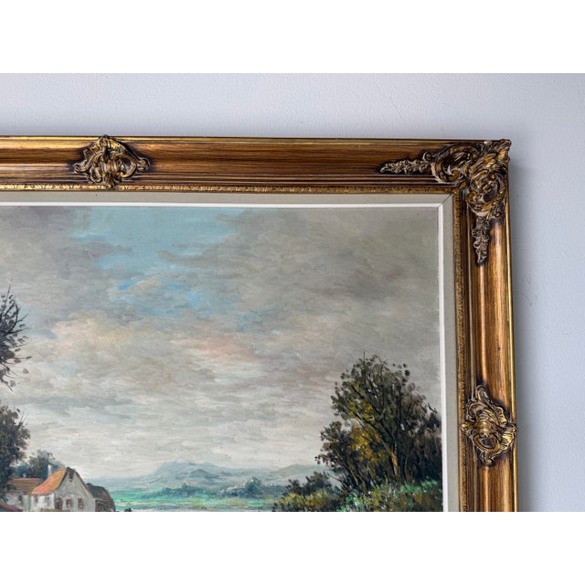Vintage P. Veen European Countryside River Landscape Oil on Canvas Painting For Sale In Miami - Image 6 of 12