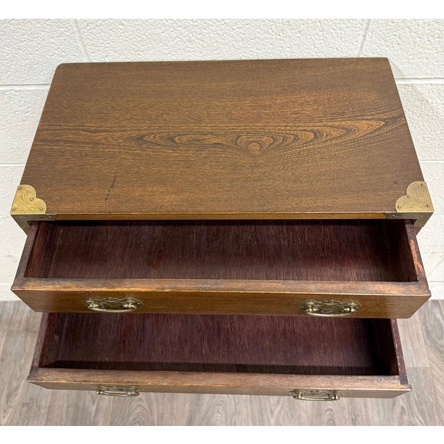 Vintage Japanese Tansu Style Oak and Engraved Brass Cabinet For Sale In Kansas City - Image 6 of 10