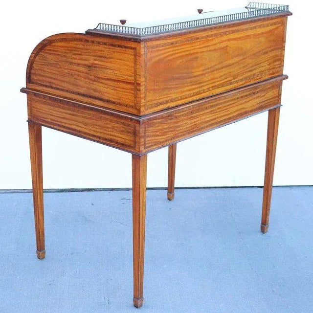 English English Edwardian Sheraton Style Hampton and Sons Inlaid Satinwood Writing Desk For Sale - Image 3 of 12