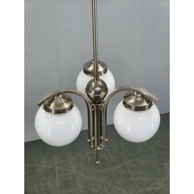 Art Deco Nickel Chandelier with Opaline Glass Globes, 1930s For Sale - Image 9 of 14