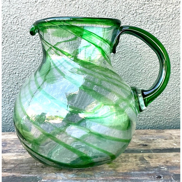 Vintage a Boho Blown Glass Pitcher For Sale - Image 4 of 7