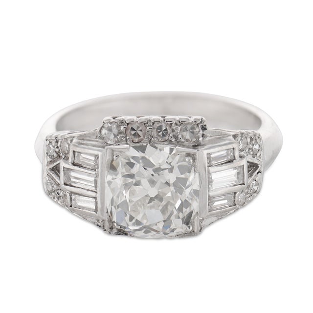 Art Deco 1930s Art Deco Gia 2.13 Carat Old Mine Cut Diamond 14k White Gold Engagement Ring, Size 6.75 For Sale - Image 3 of 6