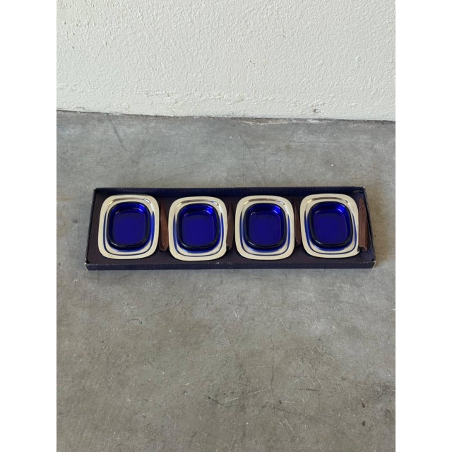 Beautiful mid-century modern condiment / appetizer set by Lundtofte Denmark, produced in the 1960s. This boxed four-piece...