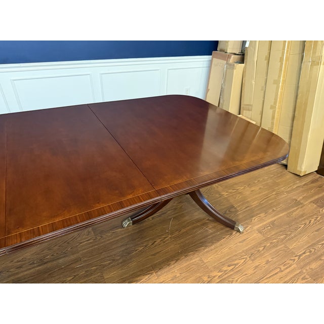 Brown Traditional Georgian Style Banded Mahogany Dining Table by Leighton Hall - Showroom Sample For Sale - Image 8 of 14