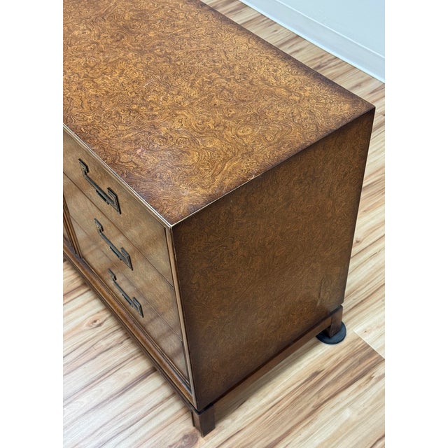 Brown Vintage Founders Furniture Burl Wood Nine Drawer Lowboy Dresser For Sale - Image 8 of 12